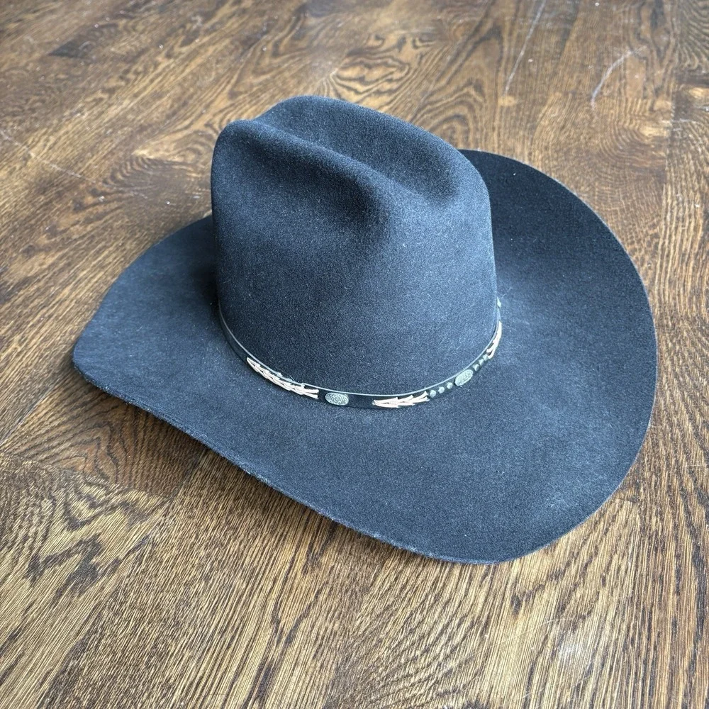Rodeo King Size 7 Long Oval 3X Wool Blend Black Cowboy Hat Western USA Felt